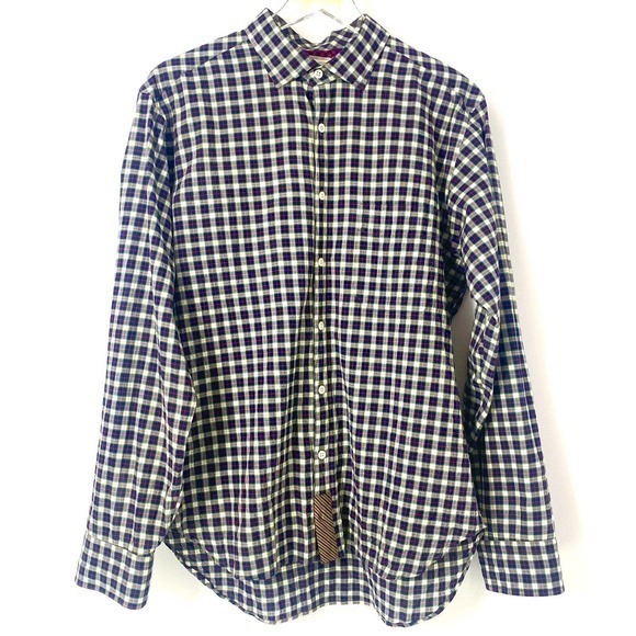 BILLY REID Men’s L Shirt Plaid Seersucker Cotton Long Sleeve Button Up Navy/ Red - Picture 1 of 7